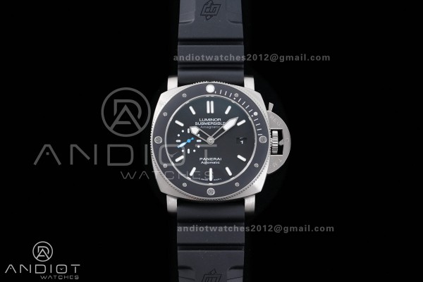 PAM1389 Titanium Submersible Black Ceramic Bezel  VSF 1:1 Best Edition Black Dial On Black Rubber Strap P.9010 Clone