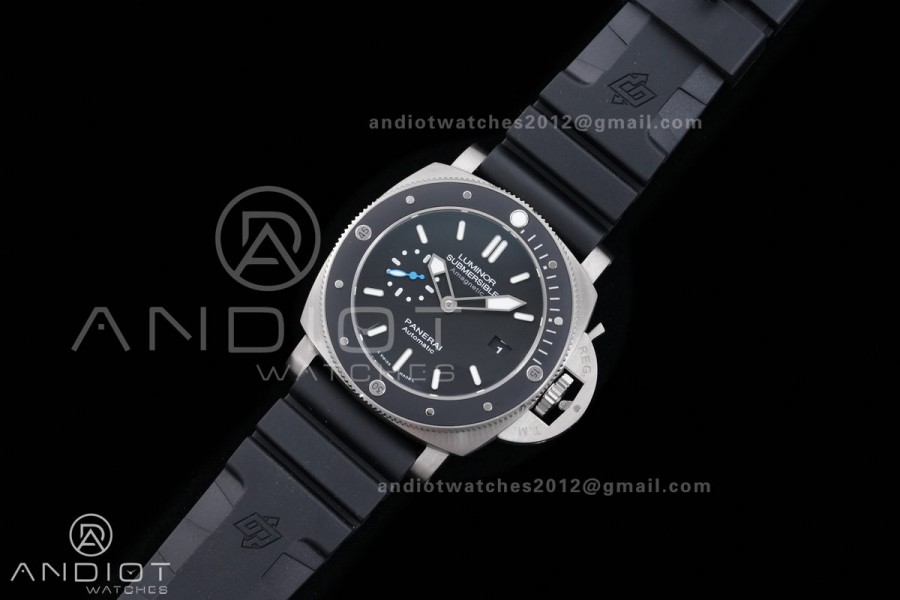 PAM1389 Titanium Submersible Black Ceramic Bezel  VSF 1:1 Best Edition Black Dial On Black Rubber Strap P.9010 Clone