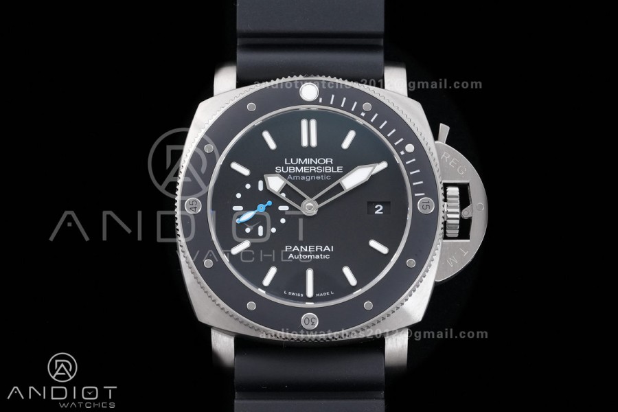 PAM1389 Titanium Submersible Black Ceramic Bezel  VSF 1:1 Best Edition Black Dial On Black Rubber Strap P.9010 Clone