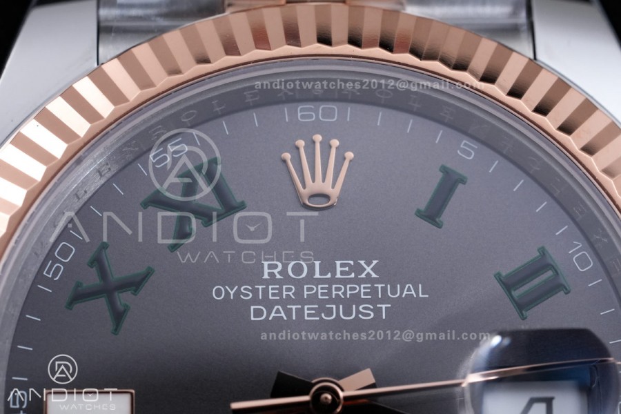 DateJust 41 126331 SS/RG ARF 1:1 Best Edition Gray Dial Green Roman on Jubilee Bracelet DD3235