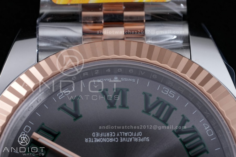 DateJust 41 126331 SS/RG ARF 1:1 Best Edition Gray Dial Green Roman on Jubilee Bracelet DD3235