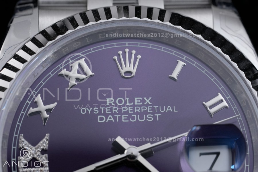 DateJust 36 SS 126234 VSF 1:1 Best Edition Purple Diamond Roman Dial on Jubilee Bracelet VS3235 V2