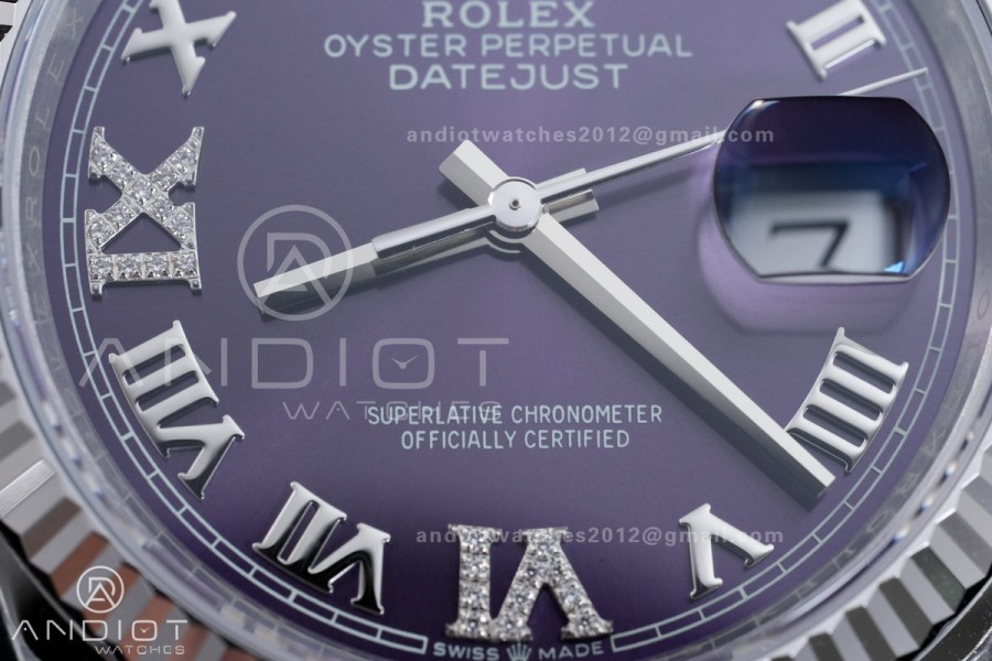 DateJust 36 SS 126234 VSF 1:1 Best Edition Purple Diamond Roman Dial on Jubilee Bracelet VS3235 V2