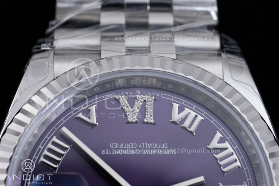 DateJust 36 SS 126234 VSF 1:1 Best Edition Purple Diamond Roman Dial on Jubilee Bracelet VS3235 V2