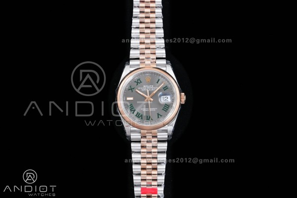 DateJust 36 126201 SS/RG VSF 1:1 Best Edition Gray Dial Green Roman on Jubilee Bracelet VS3235 V2