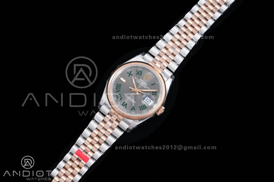 DateJust 36 126201 SS/RG VSF 1:1 Best Edition Gray Dial Green Roman on Jubilee Bracelet VS3235 V2