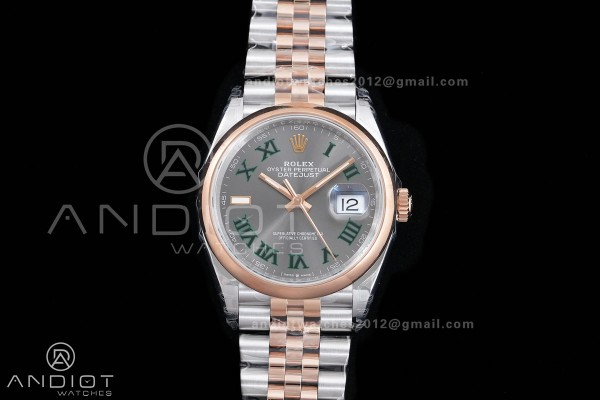 DateJust 36 126201 SS/RG VSF 1:1 Best Edition Gray Dial Green Roman on Jubilee Bracelet VS3235 V2