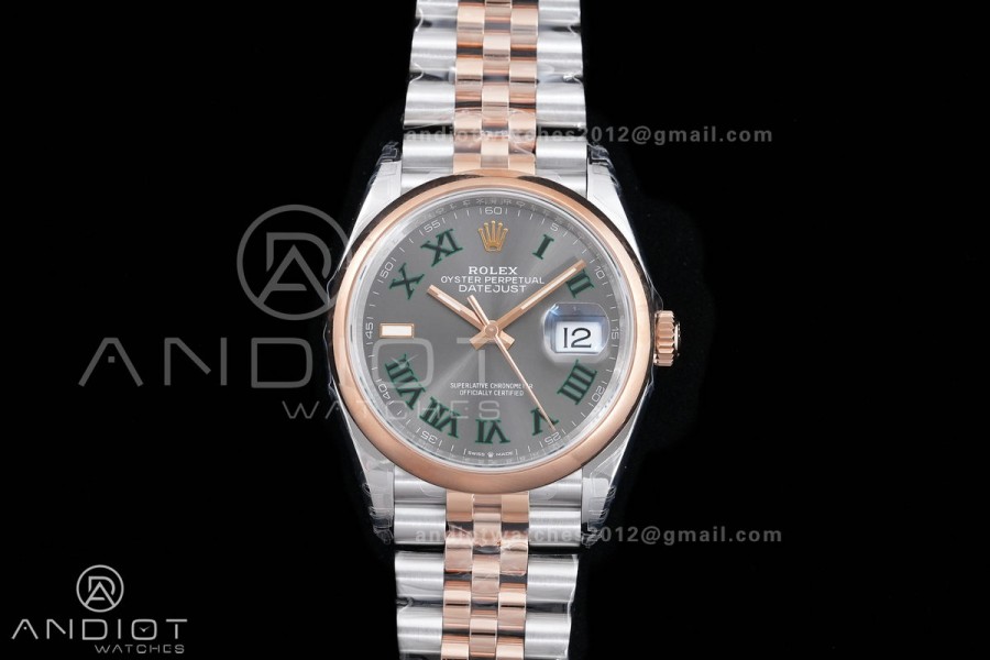 DateJust 36 126201 SS/RG VSF 1:1 Best Edition Gray Dial Green Roman on Jubilee Bracelet VS3235 V2