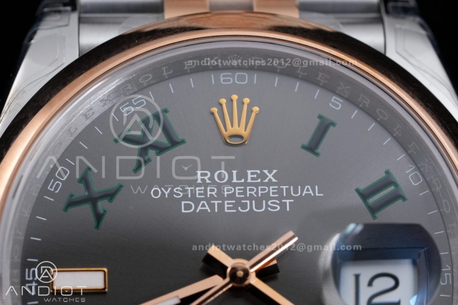 DateJust 36 126201 SS/RG VSF 1:1 Best Edition Gray Dial Green Roman on Jubilee Bracelet VS3235 V2