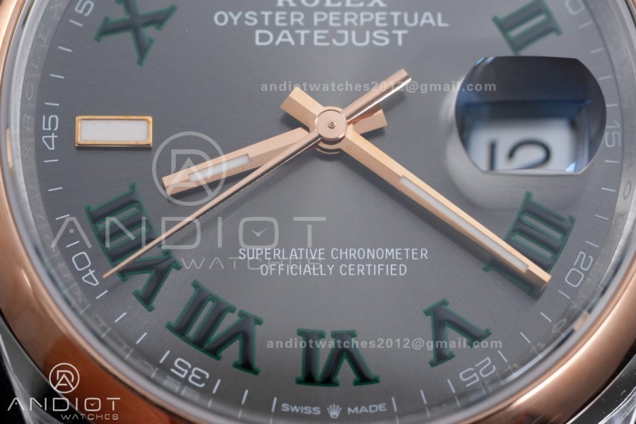 DateJust 36 126201 SS/RG VSF 1:1 Best Edition Gray Dial Green Roman on Jubilee Bracelet VS3235 V2