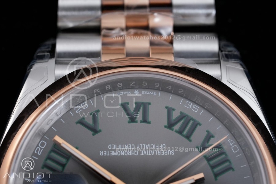 DateJust 36 126201 SS/RG VSF 1:1 Best Edition Gray Dial Green Roman on Jubilee Bracelet VS3235 V2