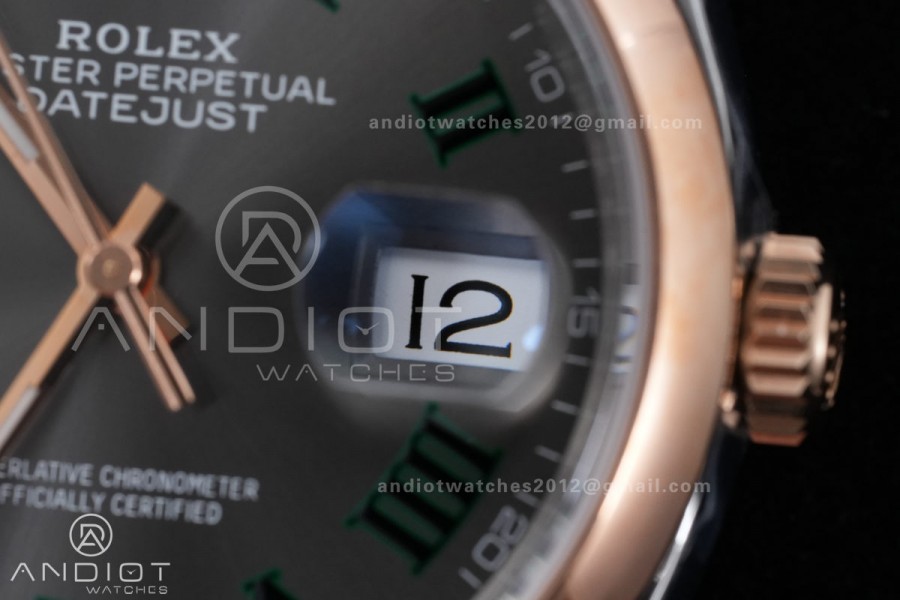 DateJust 36 126201 SS/RG VSF 1:1 Best Edition Gray Dial Green Roman on Jubilee Bracelet VS3235 V2