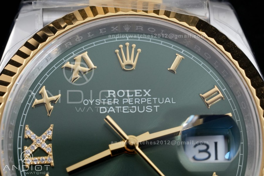 DateJust 36 126233 SS/YG VSF 1:1 Best Edition Green Roman Dial on Jubilee Bracelet VS3235 V2