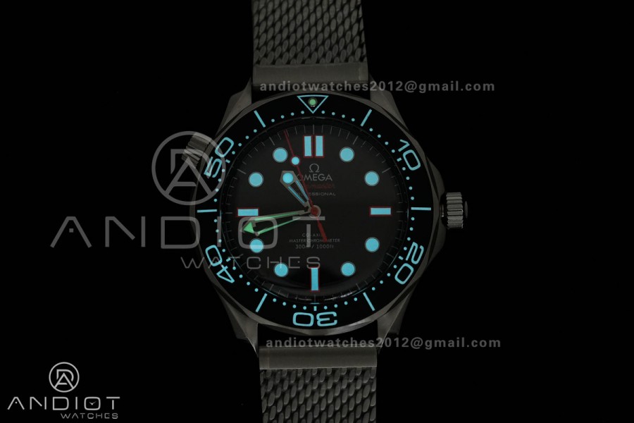 Seamaster 300M Diver 42mm Orange Second Hand SS ORF Best Edition Black Dial On Mesh Bracelet SuperClone 8806 (Free Rubber Strap)Free Sprung