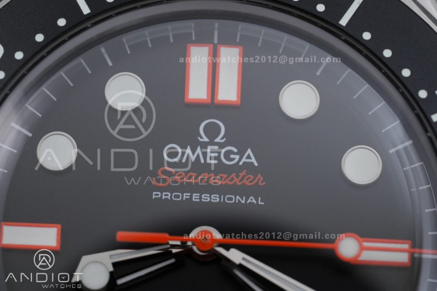 Seamaster 300M Diver 42mm Orange Second Hand SS ORF Best Edition Black Dial On Mesh Bracelet SuperClone 8806 (Free Rubber Strap)Free Sprung