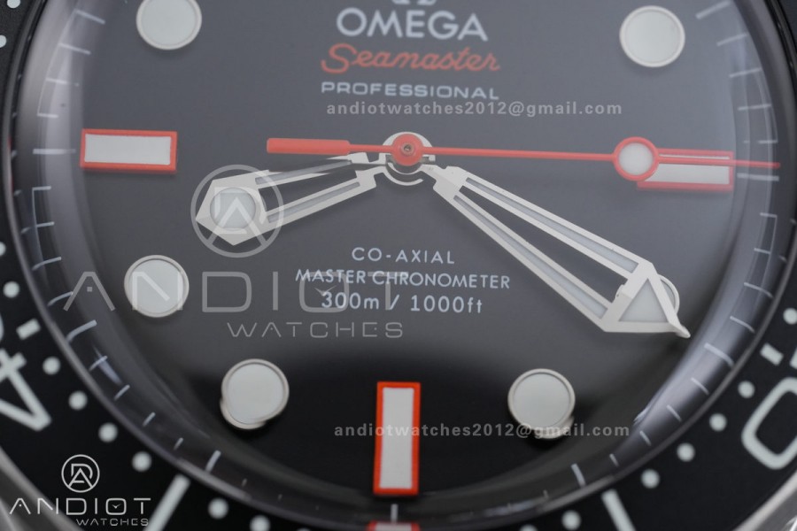 Seamaster 300M Diver 42mm Orange Second Hand SS ORF Best Edition Black Dial On Mesh Bracelet SuperClone 8806 (Free Rubber Strap)Free Sprung