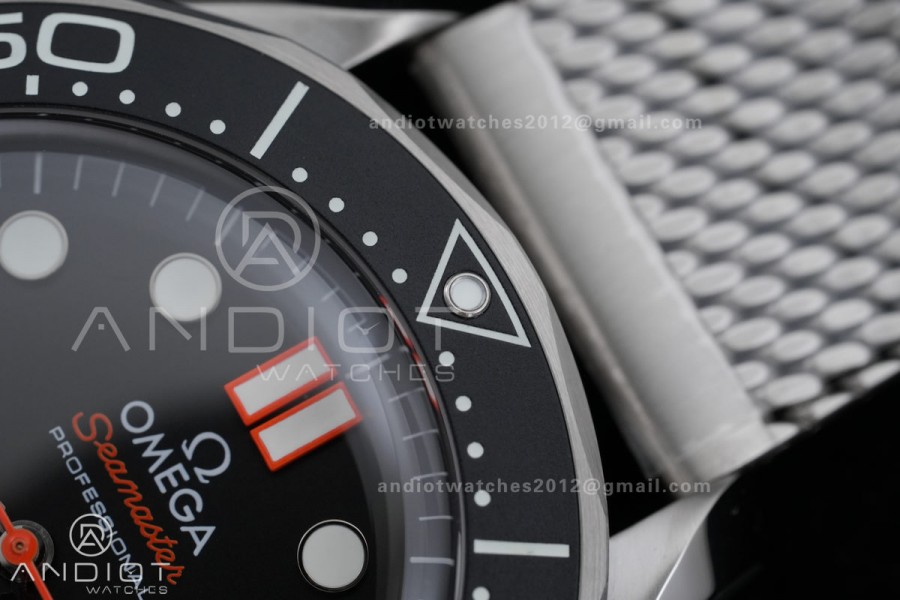 Seamaster 300M Diver 42mm Orange Second Hand SS ORF Best Edition Black Dial On Mesh Bracelet SuperClone 8806 (Free Rubber Strap)Free Sprung