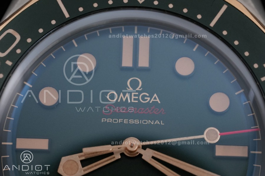 Seamaster 300M Diver Titanium/Bronze Gold ORF 1:1 Green Dial On Titanium Mesh Bracelet Asian Super Clone 8806(Free Rubber Strap)Free Sprung