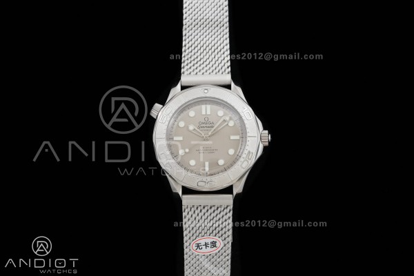 Seamaster 300M Diver 42mm SS ORF Best Edition Gray Dial On SS Mesh Bracelet Super Clone 8806 (Free Rubber Strap)Free Sprung