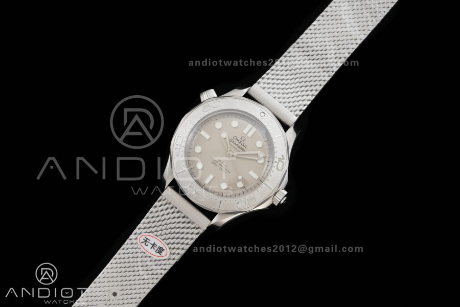 Seamaster 300M Diver 42mm SS ORF Best Edition Gray Dial On SS Mesh Bracelet Super Clone 8806 (Free Rubber Strap)Free Sprung