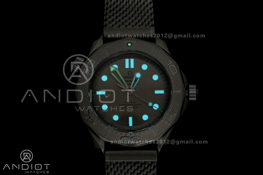 Seamaster 300M Diver 42mm SS ORF Best Edition Gray Dial On SS Mesh Bracelet Super Clone 8806 (Free Rubber Strap)Free Sprung