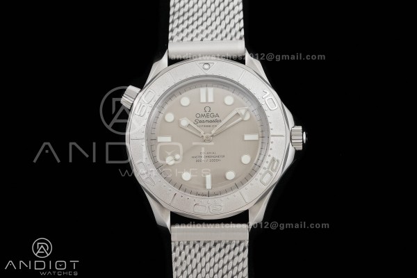 Seamaster 300M Diver 42mm SS ORF Best Edition Gray Dial On SS Mesh Bracelet Super Clone 8806 (Free Rubber Strap)Free Sprung