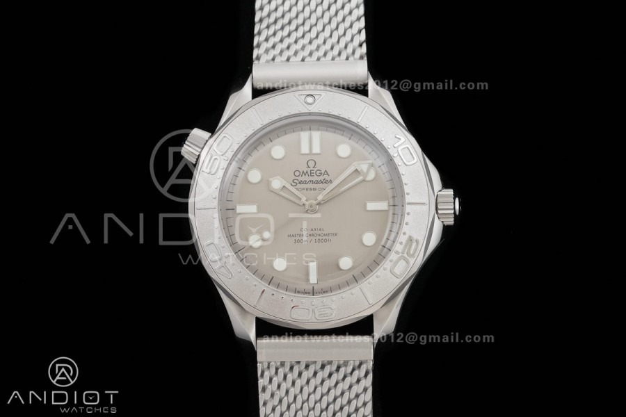 Seamaster 300M Diver 42mm SS ORF Best Edition Gray Dial On SS Mesh Bracelet Super Clone 8806 (Free Rubber Strap)Free Sprung