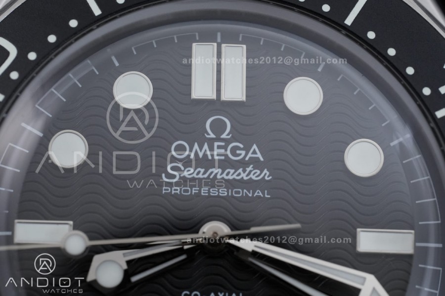 Seamaster 300M Diver 42mm SS ORF Best Edition Black Wave Texture Dial On Mesh Bracelet Super Clone 8806 (Free Rubber Strap) Free Sprung