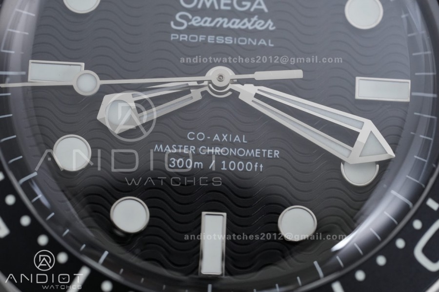 Seamaster 300M Diver 42mm SS ORF Best Edition Black Wave Texture Dial On Mesh Bracelet Super Clone 8806 (Free Rubber Strap) Free Sprung