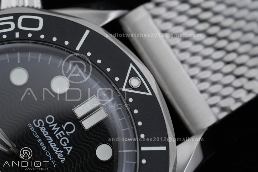 Seamaster 300M Diver 42mm SS ORF Best Edition Black Wave Texture Dial On Mesh Bracelet Super Clone 8806 (Free Rubber Strap) Free Sprung