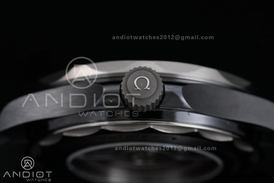 Seamaster Diver 300M Black Ceramic/SS ORF 1:1 Best Edition Black Dial On Black Rubber Strap Super Clone Asian 8806 Free Sprung