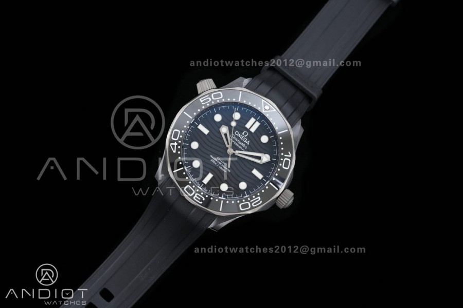 Seamaster Diver 300M Black Ceramic/SS ORF 1:1 Best Edition Black Dial On Black Rubber Strap Super Clone Asian 8806 Free Sprung