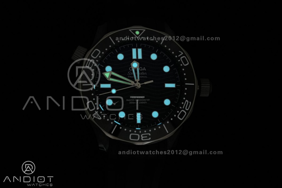 Seamaster Diver 300M Black Ceramic/SS ORF 1:1 Best Edition Black Dial On Black Rubber Strap Super Clone Asian 8806 Free Sprung