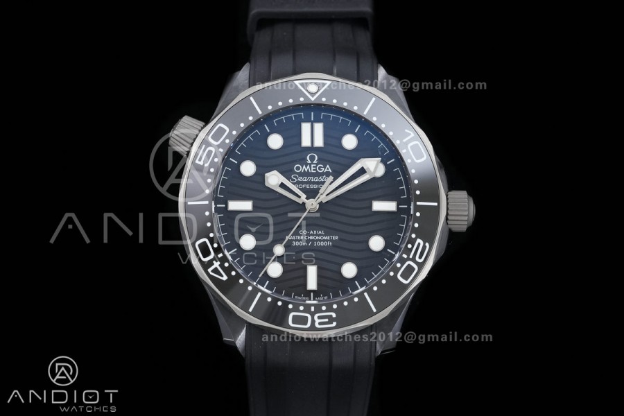 Seamaster Diver 300M Black Ceramic/SS ORF 1:1 Best Edition Black Dial On Black Rubber Strap Super Clone Asian 8806 Free Sprung