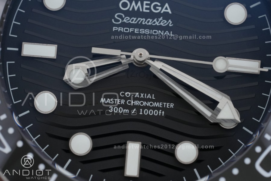 Seamaster Diver 300M Black Ceramic/SS ORF 1:1 Best Edition Black Dial On Black Rubber Strap Super Clone Asian 8806 Free Sprung