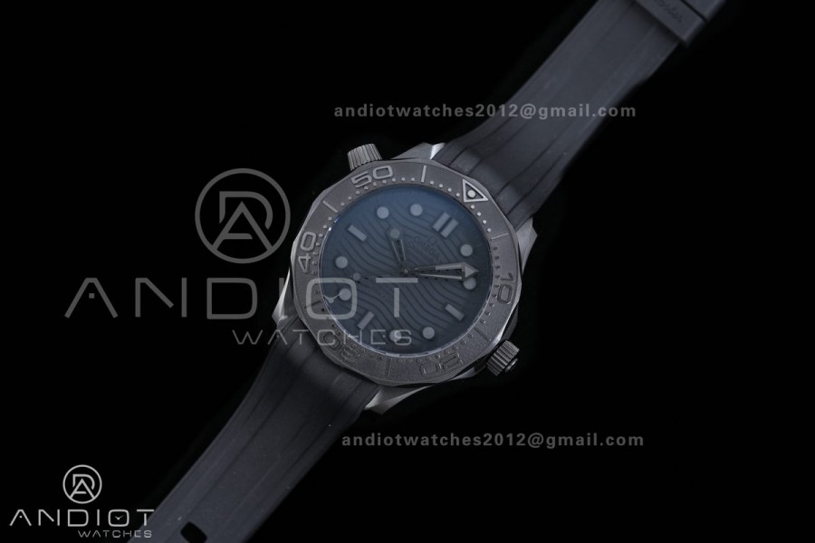 Seamaster Diver 300M Black Ceramic/DLC ORF 1:1 Best Edition Black Dial On Black Rubber Strap Super Clone Asian 8806 Free Sprung
