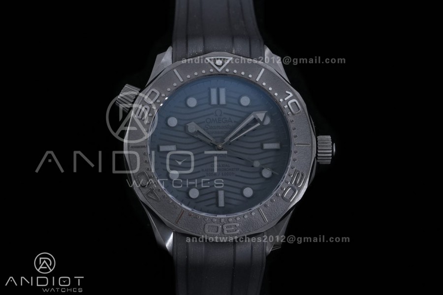 Seamaster Diver 300M Black Ceramic/DLC ORF 1:1 Best Edition Black Dial On Black Rubber Strap Super Clone Asian 8806 Free Sprung