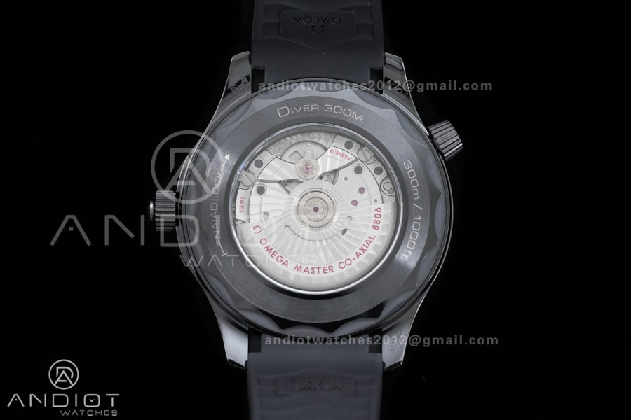 Seamaster Diver 300M Black Ceramic/DLC ORF 1:1 Best Edition Black Dial On Black Rubber Strap Super Clone Asian 8806 Free Sprung