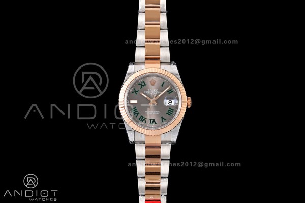 DateJust 41 126331 SS/RG VSF 1:1 Best Edition Gray Dial Green Roman on Oyster Bracelet VS3235 V2s
