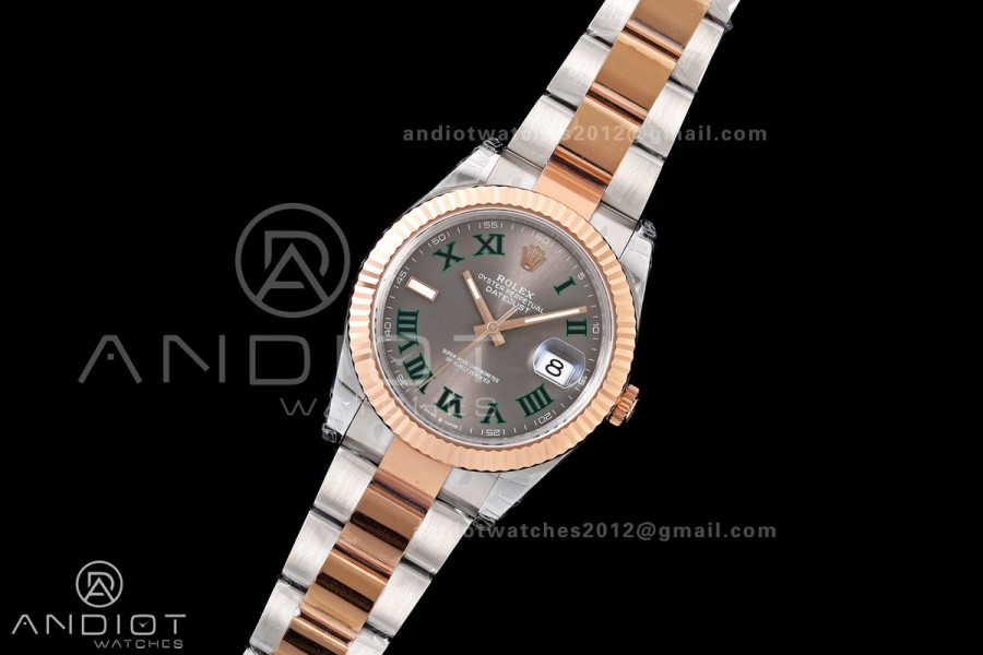 DateJust 41 126331 SS/RG VSF 1:1 Best Edition Gray Dial Green Roman on Oyster Bracelet VS3235 V2s