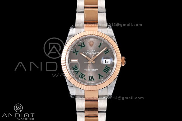 DateJust 41 126331 SS/RG VSF 1:1 Best Edition Gray Dial Green Roman on Oyster Bracelet VS3235 V2s