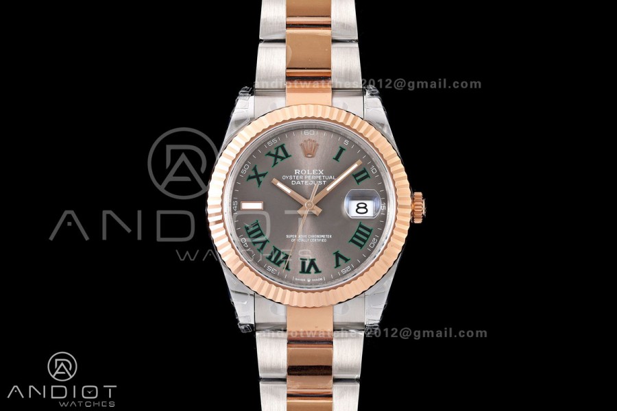 DateJust 41 126331 SS/RG VSF 1:1 Best Edition Gray Dial Green Roman on Oyster Bracelet VS3235 V2s