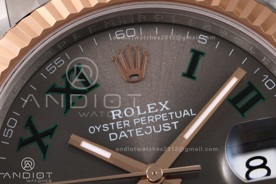DateJust 41 126331 SS/RG VSF 1:1 Best Edition Gray Dial Green Roman on Oyster Bracelet VS3235 V2s