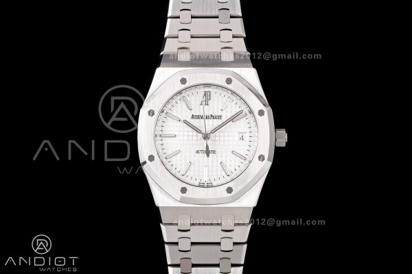 Royal Oak 39mm 15300 SS ZF 1:1 Best Edition White Textured Dial on SS Bracelet SA3120 Super Clone