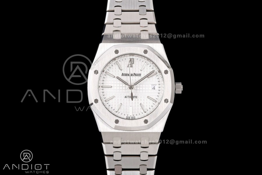 Royal Oak 39mm 15300 SS ZF 1:1 Best Edition White Textured Dial on SS Bracelet SA3120 Super Clone