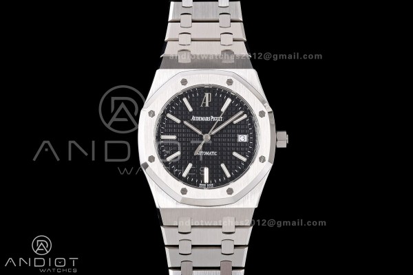 Royal Oak 39mm 15300 SS ZF 1:1 Best Edition Black Textured Dial on SS Bracelet SA3120 Super Clone
