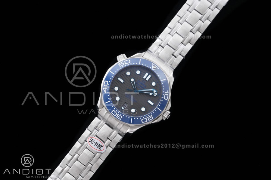 Seamaster Diver 300M Blue Ceramic Bezel Free Sprung ORF 1:1 Gray Dial On SS Bracelet Asian Super Clone 8800