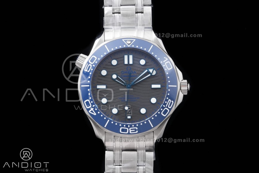 Seamaster Diver 300M Blue Ceramic Bezel Free Sprung ORF 1:1 Gray Dial On SS Bracelet Asian Super Clone 8800