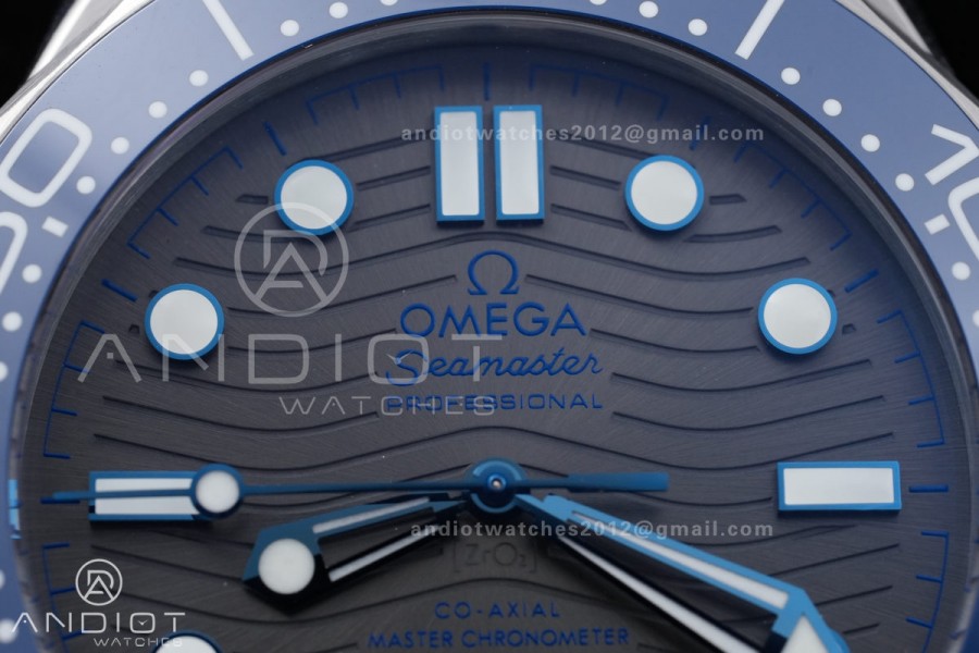 Seamaster Diver 300M Blue Ceramic Bezel Free Sprung ORF 1:1 Gray Dial On SS Bracelet Asian Super Clone 8800