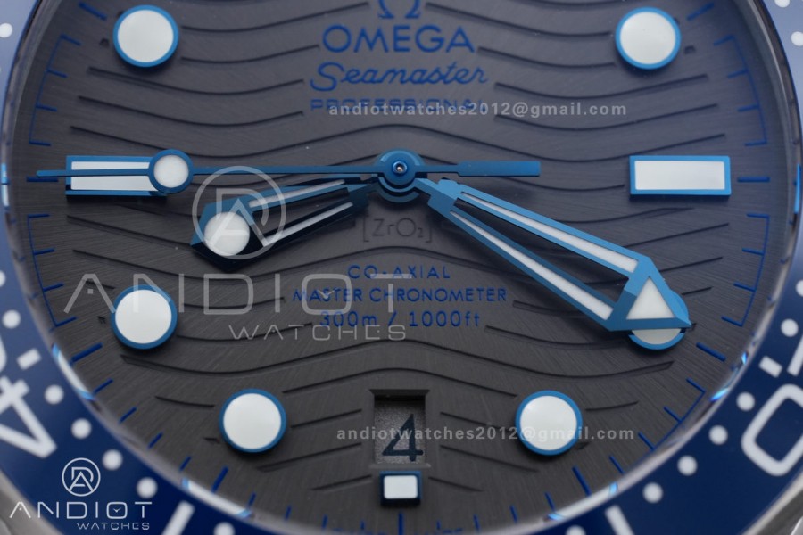 Seamaster Diver 300M Blue Ceramic Bezel Free Sprung ORF 1:1 Gray Dial On SS Bracelet Asian Super Clone 8800